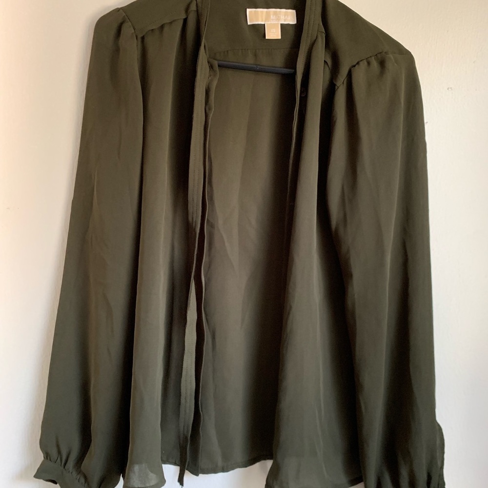 Olive see through with a front bow tie blouse